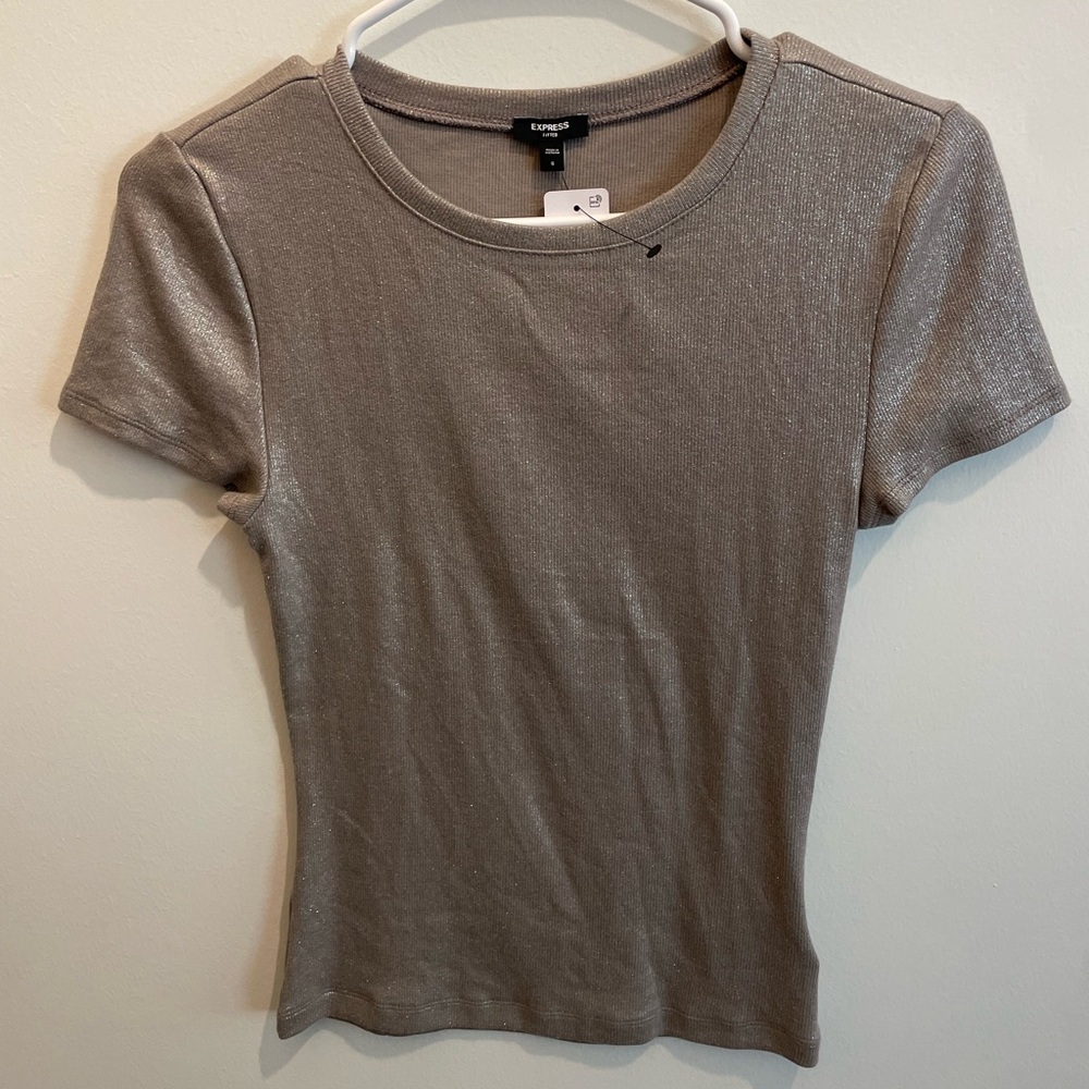 Express Shimmering Taupe Short Sleeve Top
